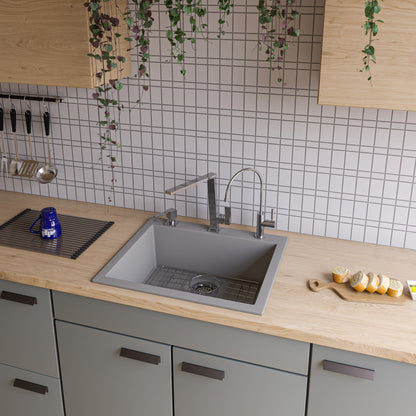 ALFI brand AB2420DI 24" Drop-In Single Bowl Granite Composite Kitchen Sink
