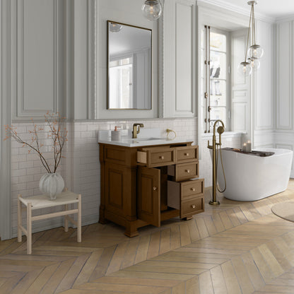 James Martin 547-V36 Brookfield 36” Single Vanity – Black Onyx / Honey Oak / Pearl Charcoal