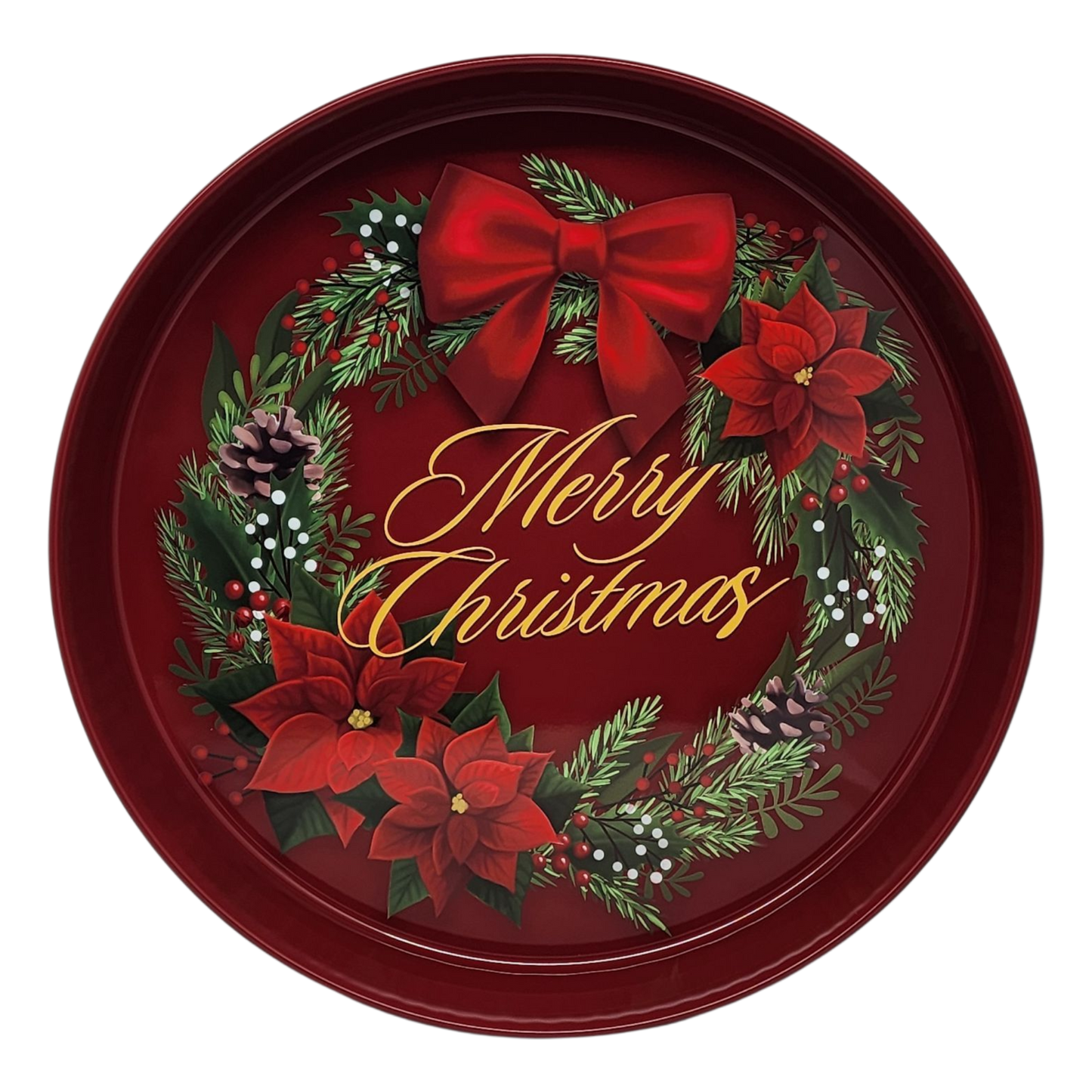 Huge Deep Round 13.5" Tray - Merry Christmas