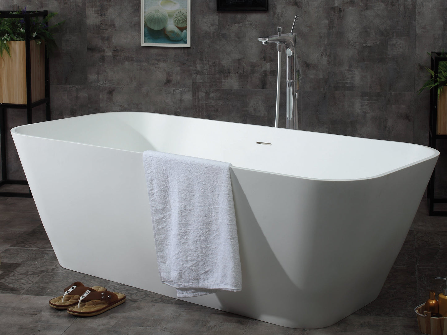 ALFI brand  AB9952 67" White Rectangular Solid Surface Smooth Resin Soaking Bathtub