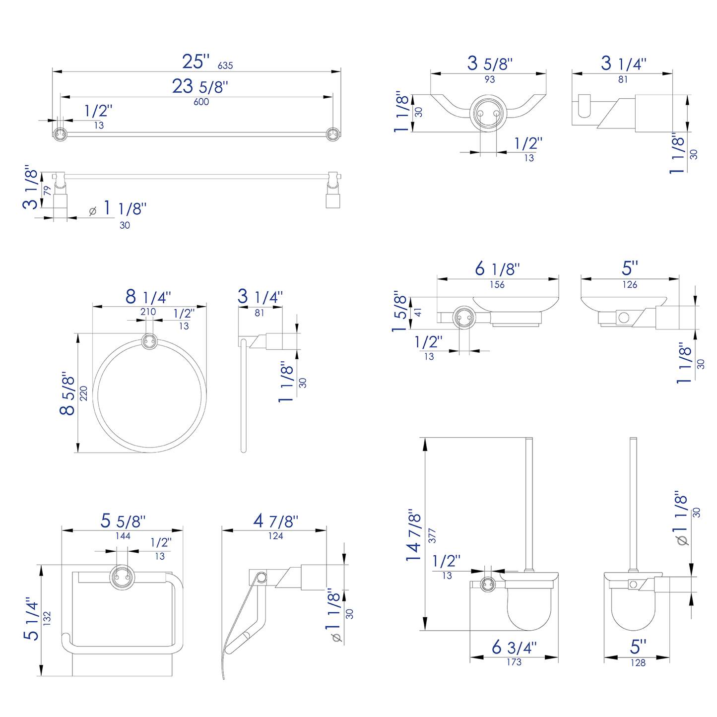 ALFI brand AB9508 6 Piece Matching Bathroom Accessory Set
