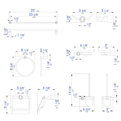 ALFI brand AB9508 6 Piece Matching Bathroom Accessory Set