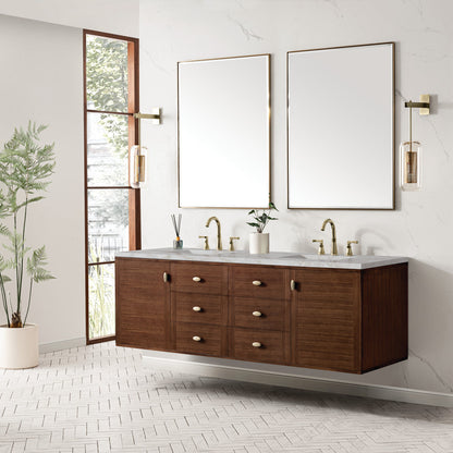 Amberly 72" Double Vanity Cabinet, Mid-Century Walnut