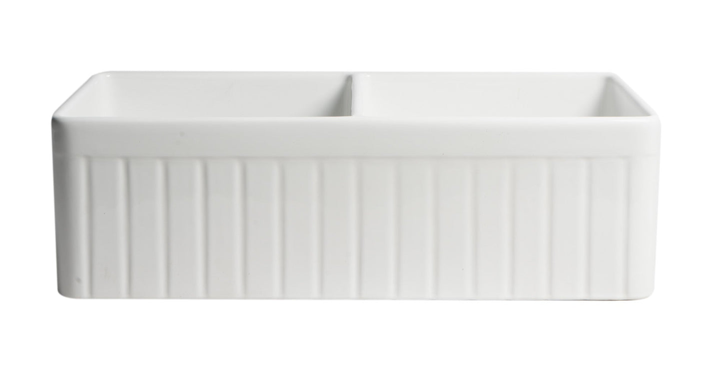 ALFI brand ABF3318D Smooth Apron 33" x 18" Double Bowl Fireclay Farm Sink