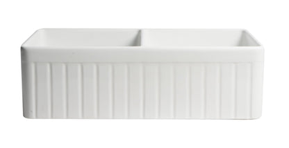 ALFI brand ABF3318D Smooth Apron 33" x 18" Double Bowl Fireclay Farm Sink
