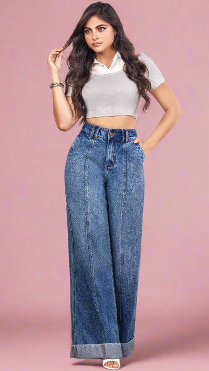 Cowl 100% Authentic Colombian Palazzo Jeans: Iconic Wide Leg