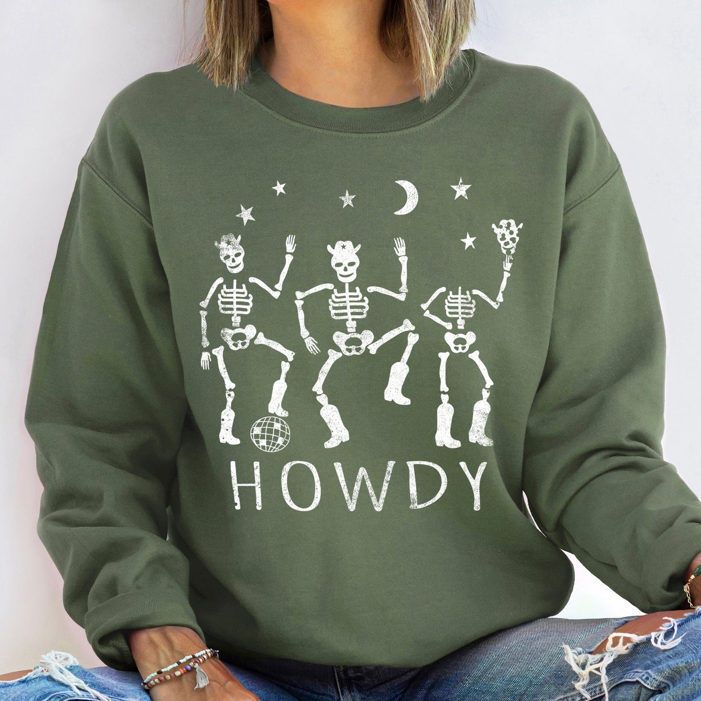 Howdy Skeletons Vintage Halloween Sweatshirt