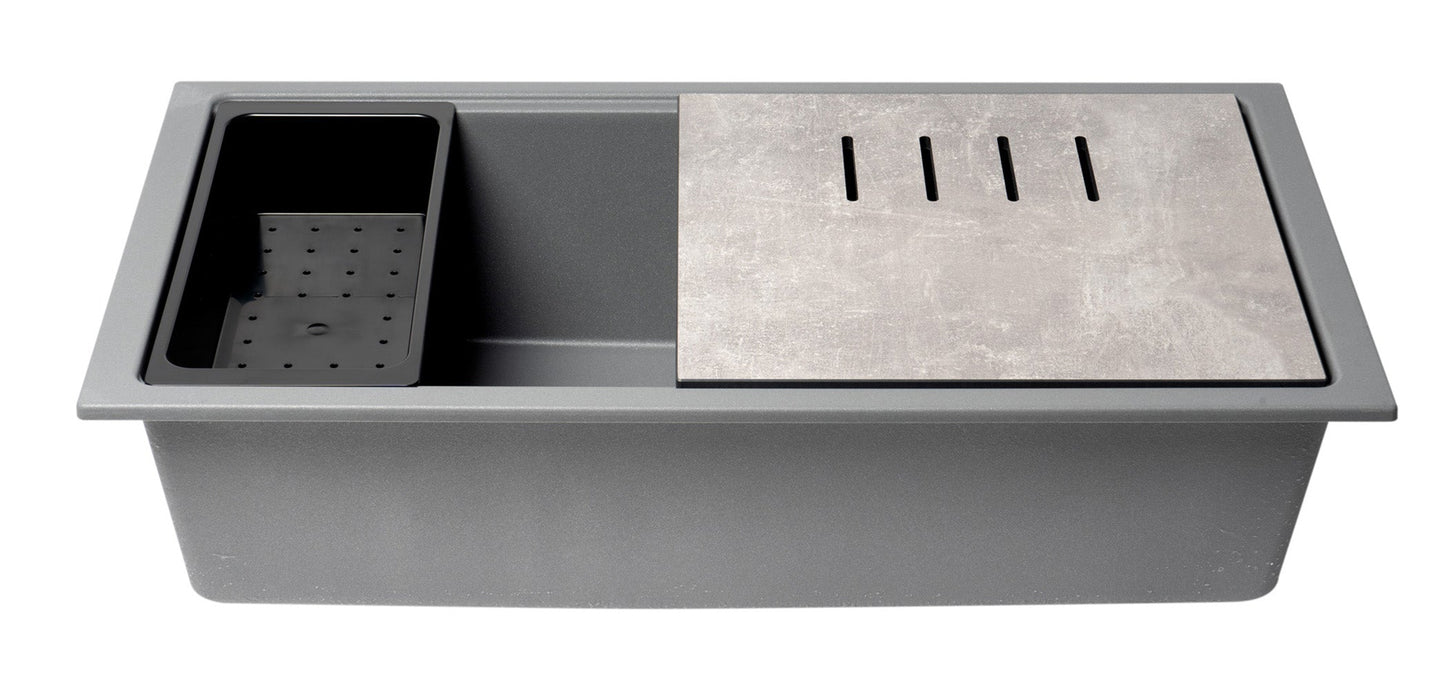 ALFI brand AB3418SBUM 33" Granite Composite Workstation Step Rim Single Bowl Undermount Sink with Accessories