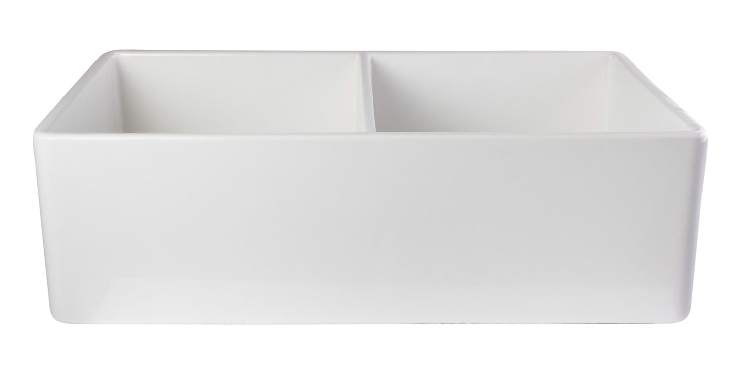ALFI brand AB538 AB538-W White 32" Smooth Apron Double Bowl Fireclay Farmhouse Kitchen Sink