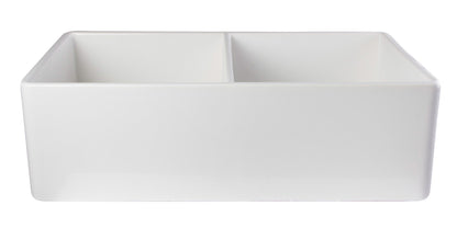 ALFI brand AB538 AB538-W White 32" Smooth Apron Double Bowl Fireclay Farmhouse Kitchen Sink