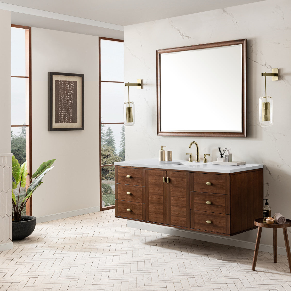 Amberly 60" Single Vanity Cabinet, Mid-Century Walnut