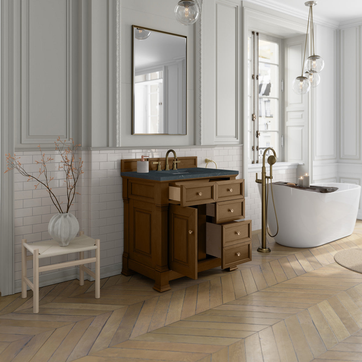 James Martin 547-V36 Brookfield 36” Single Vanity – Black Onyx / Honey Oak / Pearl Charcoal