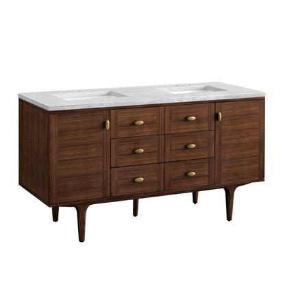 Amberly 60" Double Vanity Cabinet, Mid-Century Walnut