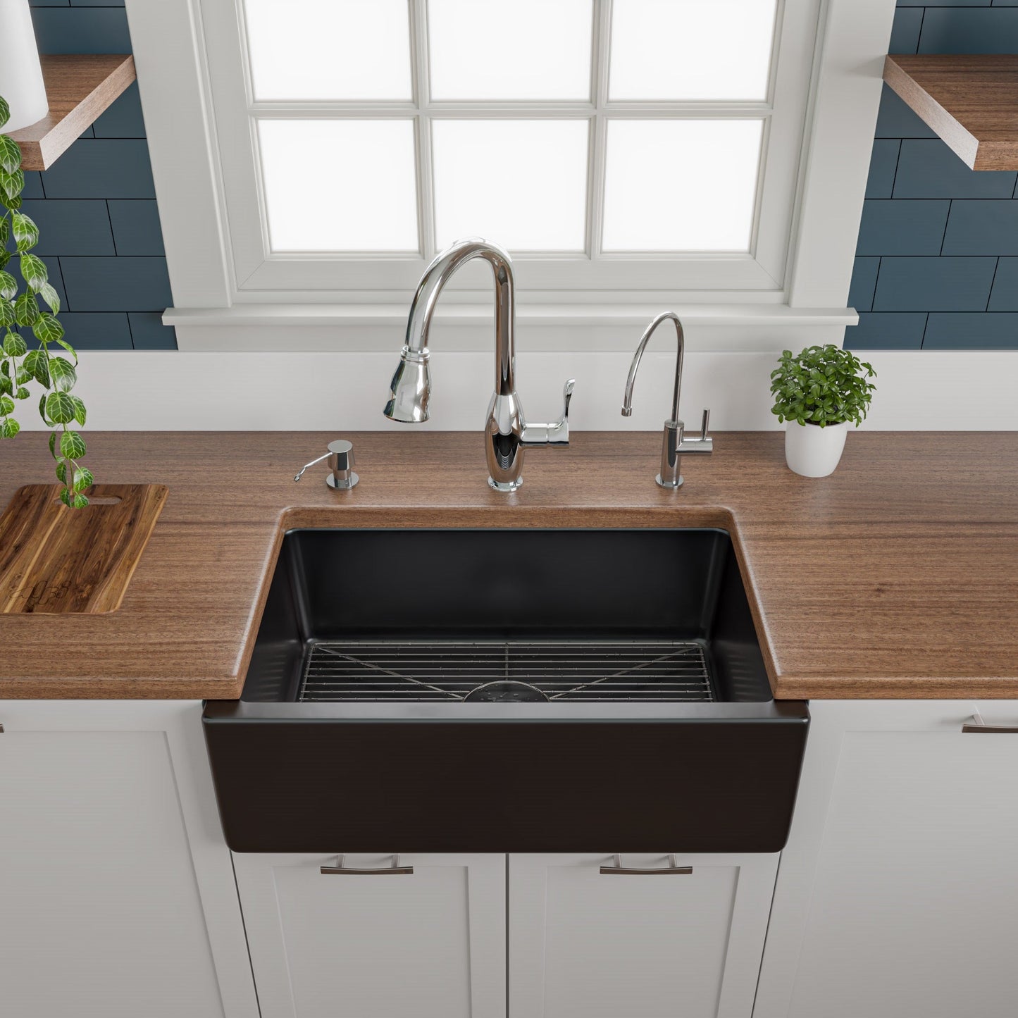 ALFI brand AB3018HS Reversible Smooth / Fluted Single Bowl Fireclay Farm Sink