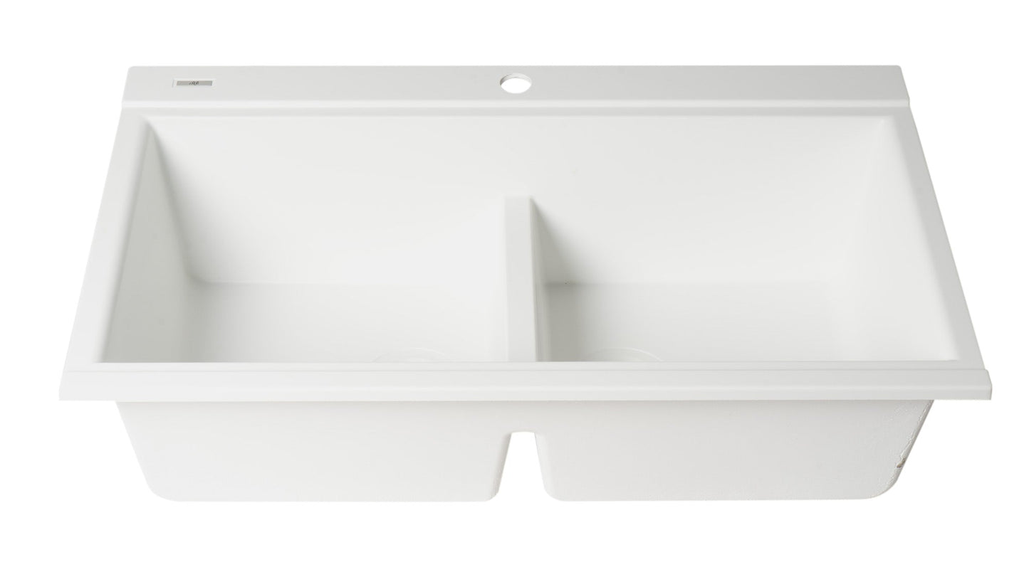ALFI brand AB3418DBDI 33" Granite Composite Workstation Step Rim Double Bowl Drop In Sink with Accessories
