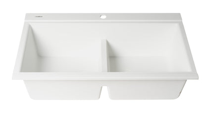 ALFI brand AB3418DBDI 33" Granite Composite Workstation Step Rim Double Bowl Drop In Sink with Accessories