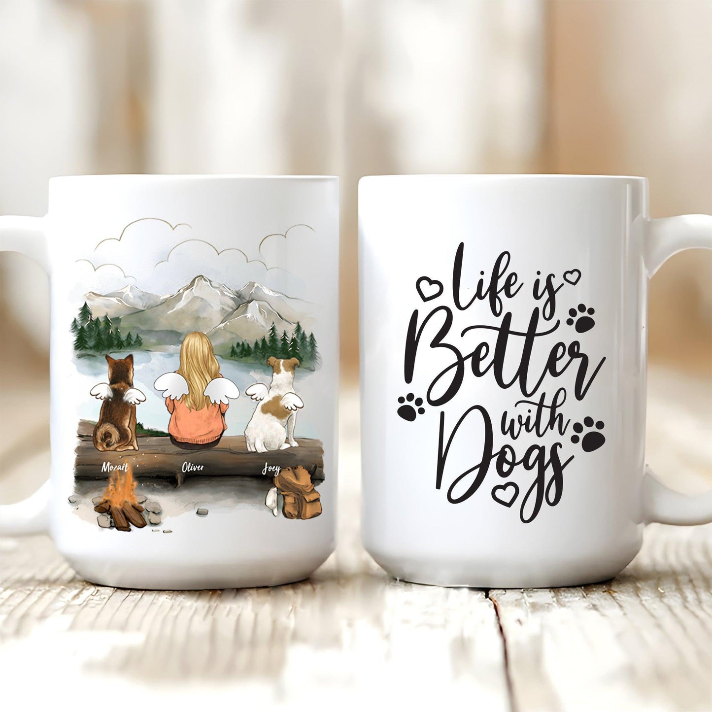 Personalized Dog & Couple Mug - Custom Gift for Dog Lovers & Owners - Dog Dad, Dog Mom | Camping, Hiking, Mountain, Outdoor Activities