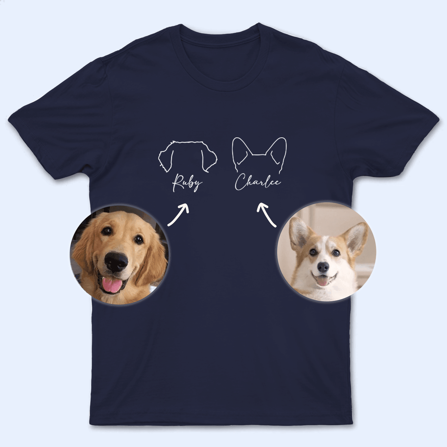 Cute Dog Ears with Names - Custom Tshirts - Personalized Gift for Dog Lovers, Dog Owners, Dog Mom, Dog Dad