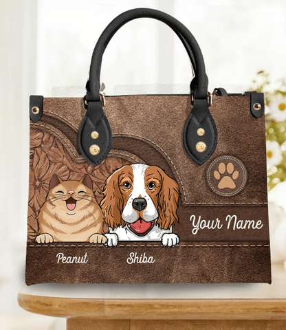 [17 Pets] Dog & Cat Personalized Leather Handbag - Personalized Gift for Dog/Cat Lovers, Dog/Cat Mom, Pet Lovers