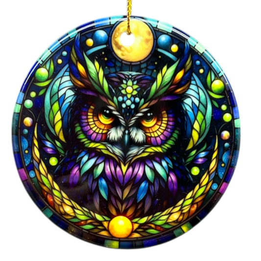 Mysterious Owl Stained Glass Style Ornament