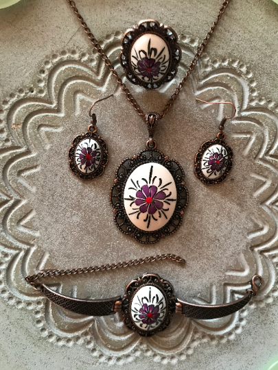 Artisan Made Floral Jewelry Set - Ceramic Bracelets for Women and