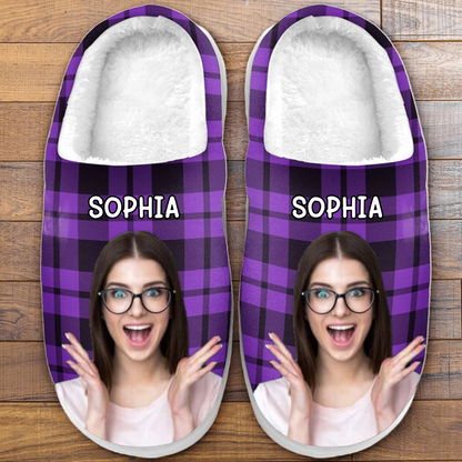 Custom Photo Happiness Couple Face - Personalized Slippers - Gift For Her/Him, Husband/Wife, Couples