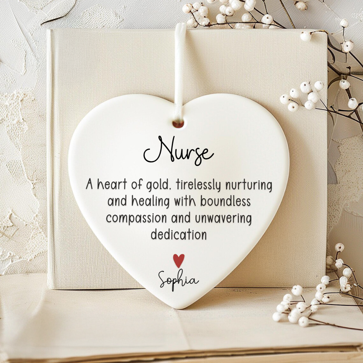 A Heart Of Gold Nurse - Personalized Heart Ceramic Ornament - Christmas Gift For Nurse, CNA, Registered RN, Healthcare Worker
