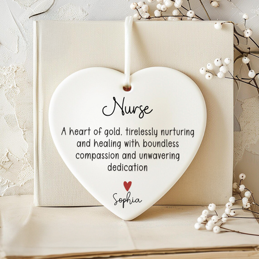 A Heart Of Gold Nurse - Personalized Heart Ceramic Ornament - Christmas Gift For Nurse, CNA, Registered RN, Healthcare Worker