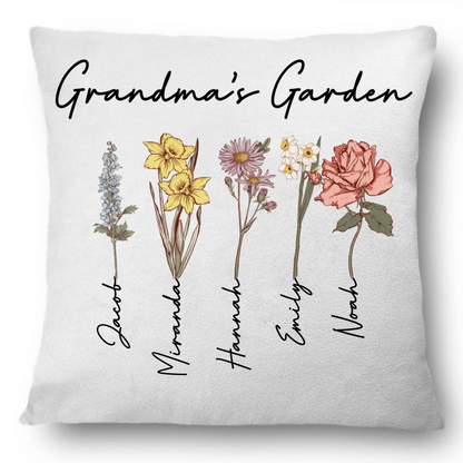 Custom Grandma's Garden Pillow, Personalized Birth Month Flowers Pillow, Grandmas Garden Pillow with Grandkids, Gift for Grandma, Christmas Gift