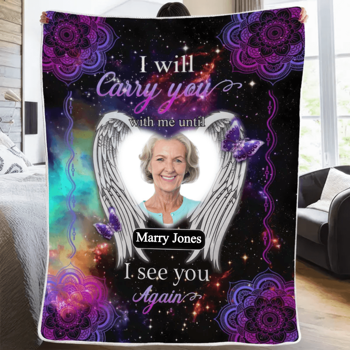 Custom Photo Memorial Until I See You Again | Sympathy Personalized Gifts for Family Members, Grandma, Grandpa, Dad, Mom, Daughters, Sons | Blanket
