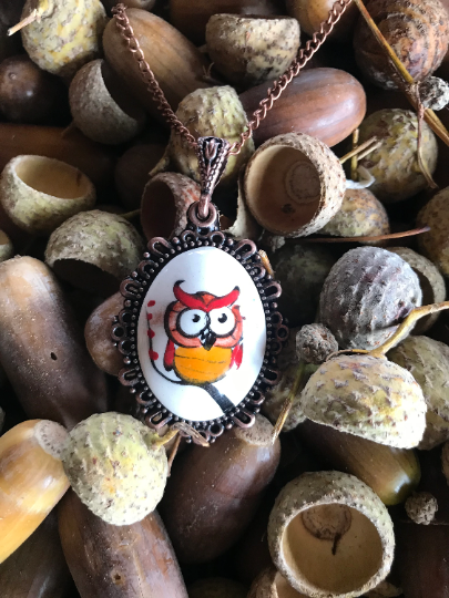 Animal Drawing - Cini Ceramic Necklace - Owl & Cats Theme Necklace