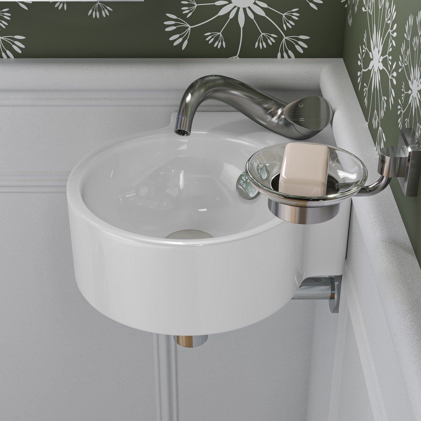 ALFI brand  ABC121 White 17" Tiny Corner Wall Mounted Ceramic Sink with Faucet Hole