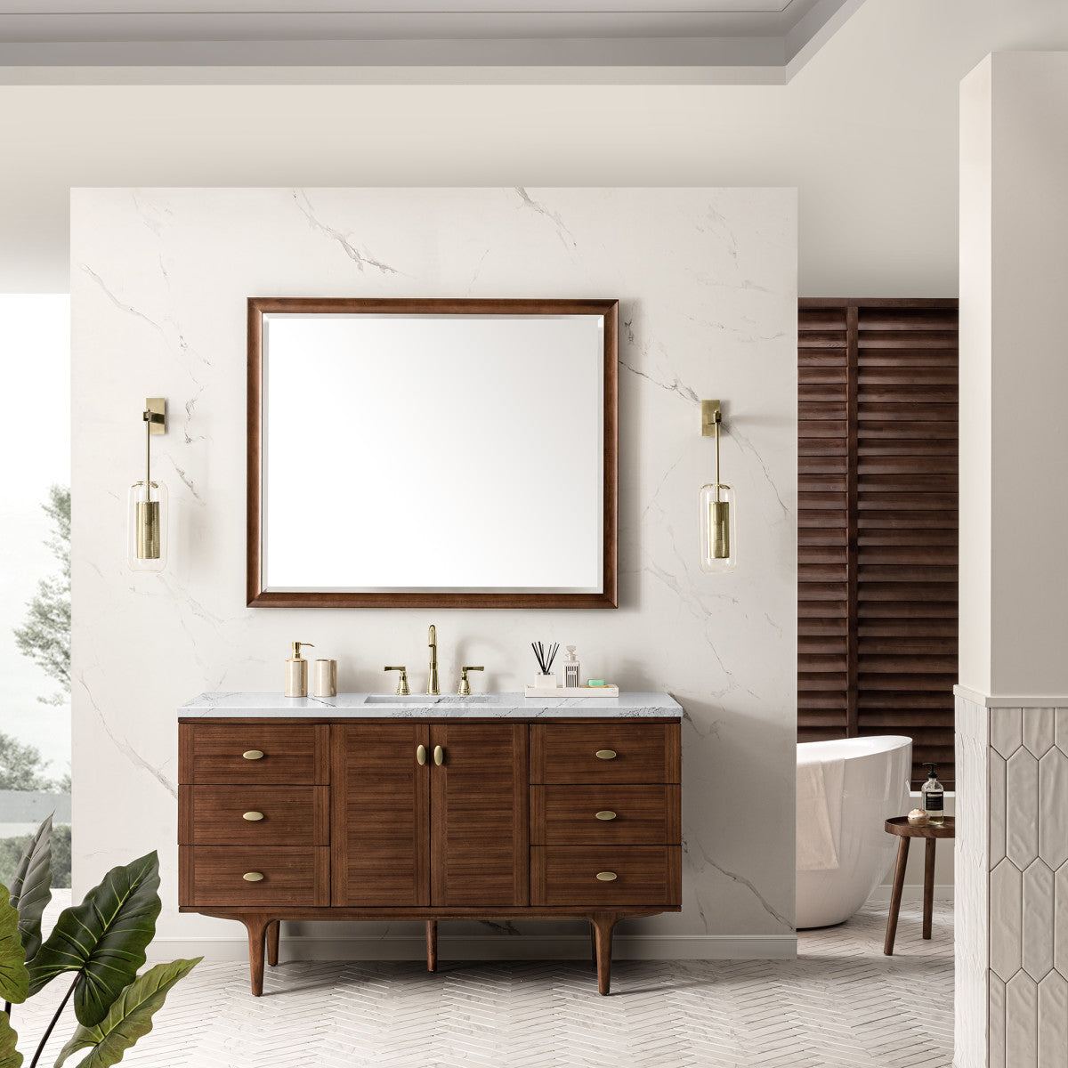 Amberly 60" Single Vanity Cabinet, Mid-Century Walnut