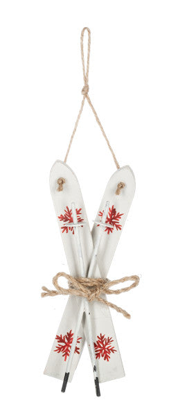 Rustic Crossed Ski Ornament - White Skis