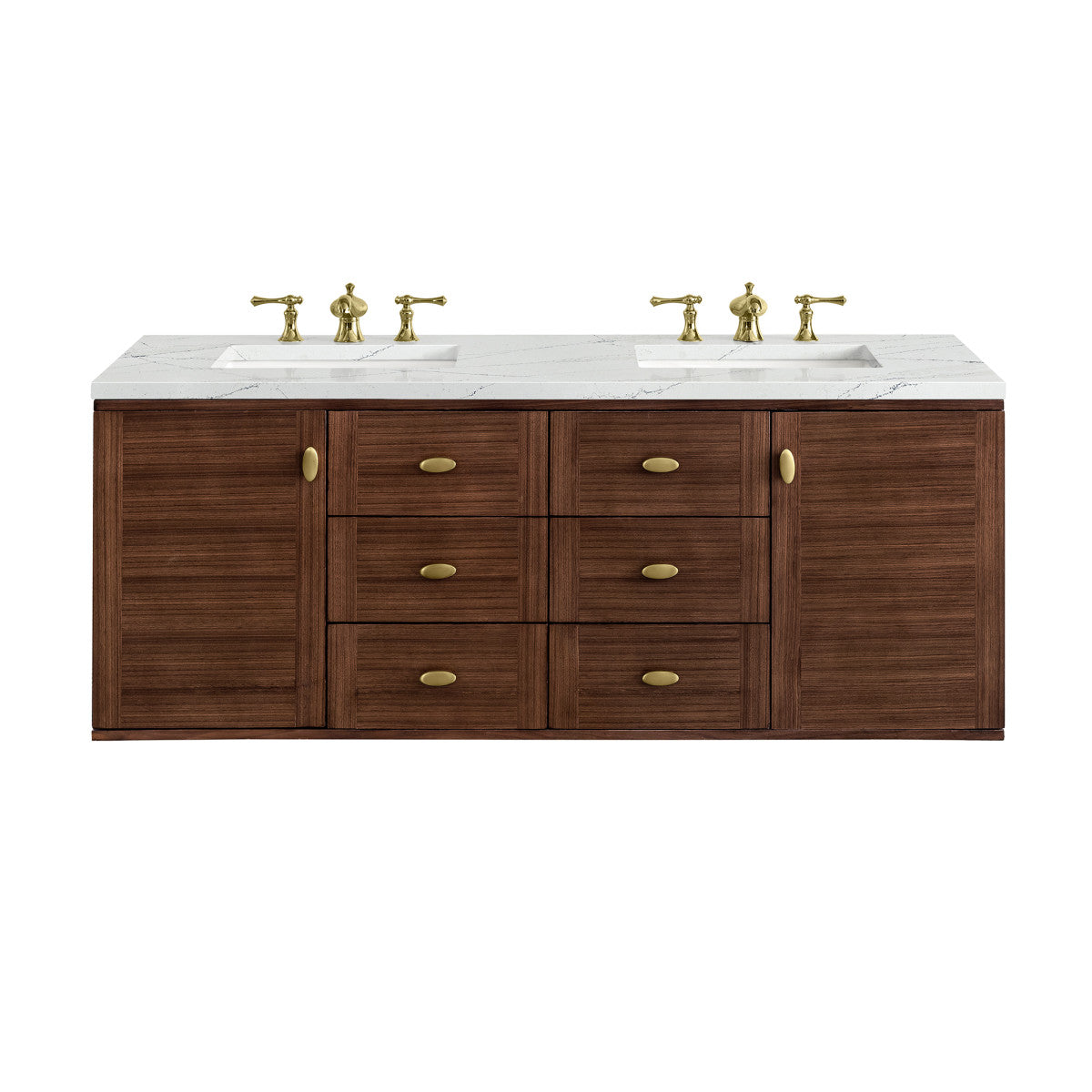 Amberly 60" Double Vanity Cabinet, Mid-Century Walnut