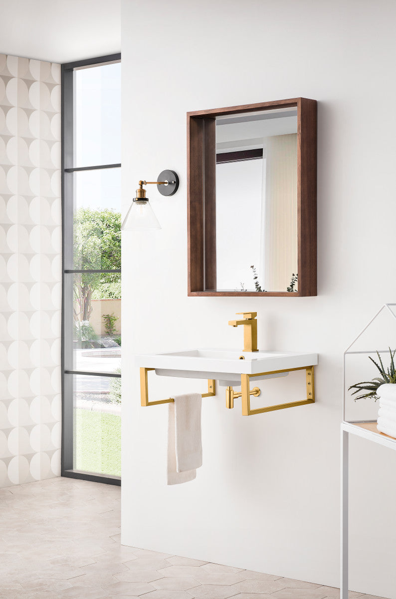 Two Boston 18" Wall Brackets, Radiant Gold w/ 23.6" White Glossy Composite Stone Top