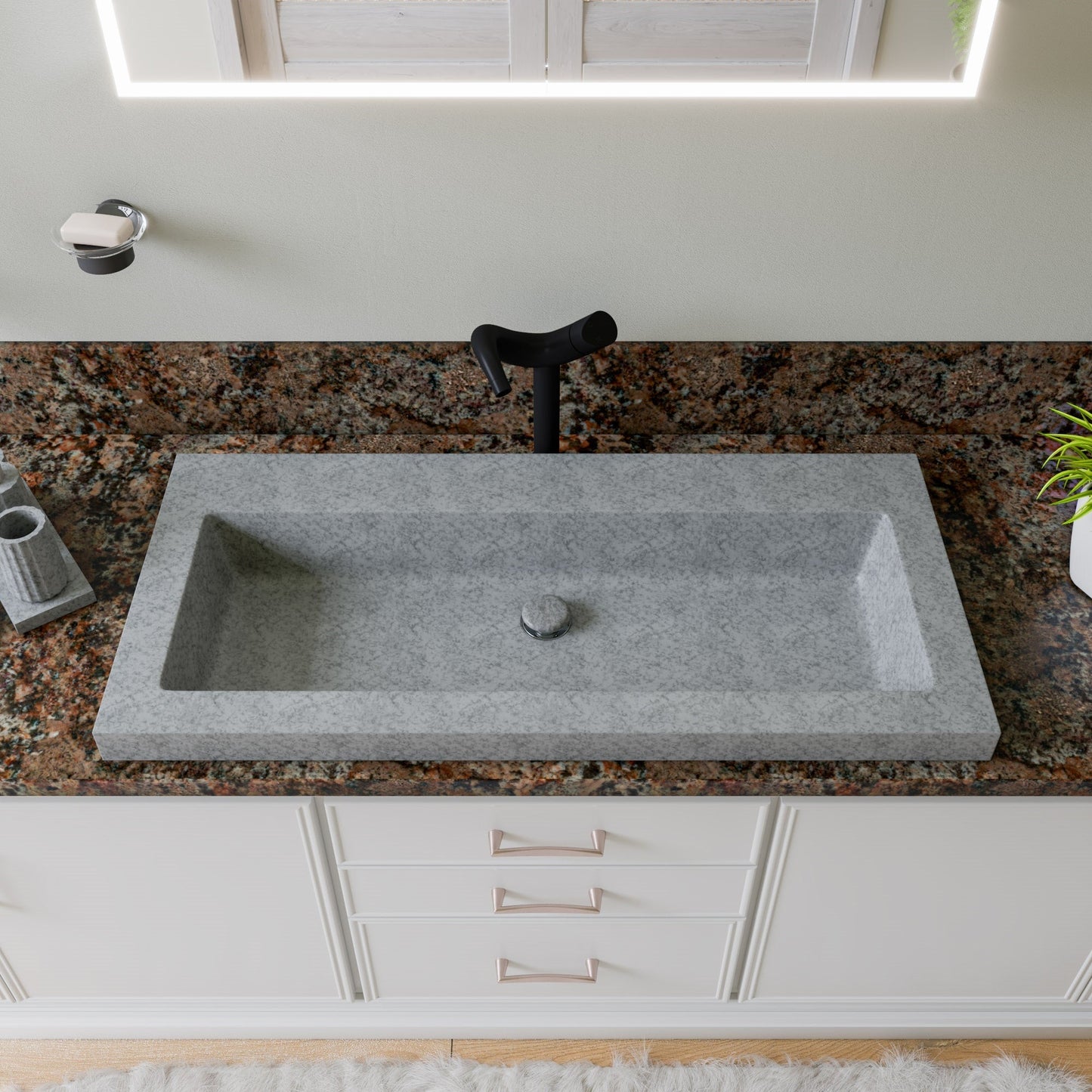 ALFI brand  ABCO40TR 40" Solid Concrete Gray Matte Trough Sink for the Bathroom