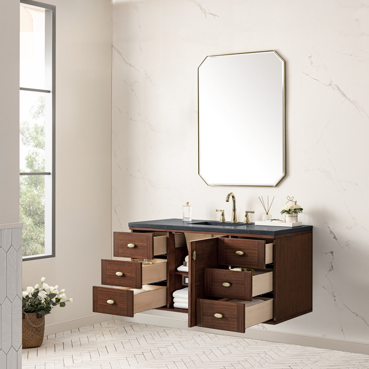 Amberly 48" Single Vanity Cabinet, Mid-Century Walnut