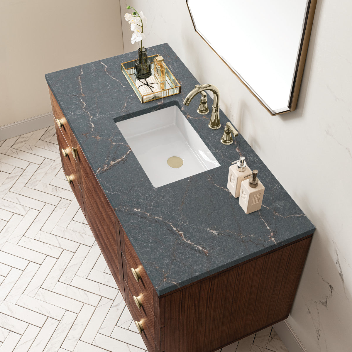 Amberly 48" Single Vanity Cabinet, Mid-Century Walnut