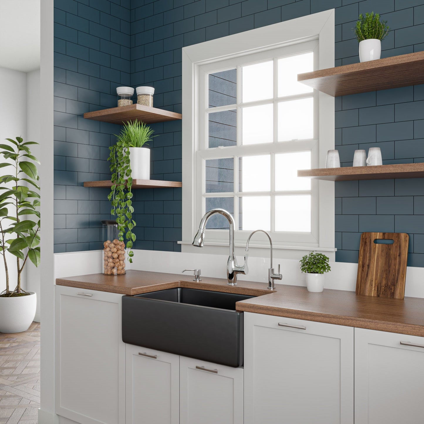 ALFI brand AB3018HS Reversible Smooth / Fluted Single Bowl Fireclay Farm Sink