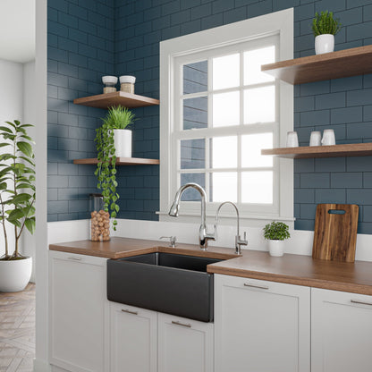 ALFI brand AB3018HS Reversible Smooth / Fluted Single Bowl Fireclay Farm Sink