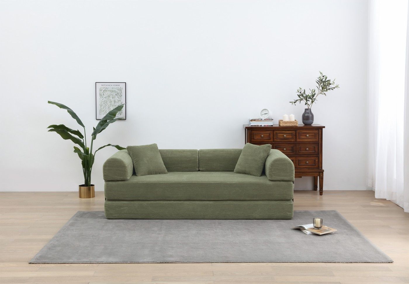 Foldable Sofa Bed, 77.9'' Folding Floor Couch, Compressed Convertable Sleeper Sofa, Memory Foam Couch with Pillow Back Support Armrest, 4-in-1 Futon Sofa Bed for Living Room, Army green