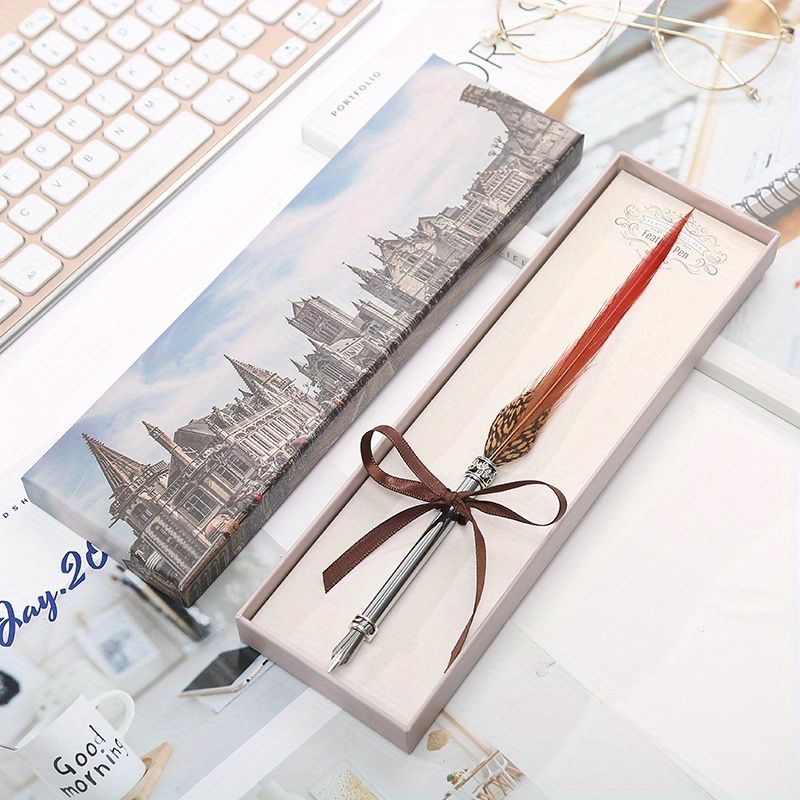 Peacock Feather Pen Dip Water Pen Feather Pen Adult Signature Pen Small Gift Box For Mom, Teacher And Classmates Holiday Gift