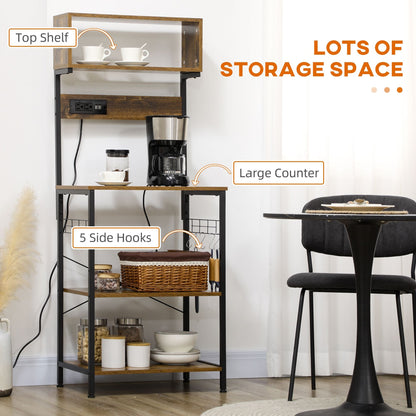 HOMCOM Baker's Rack with Power Outlet, USB Charging, Microwave Stand, Coffee Bar & Adjustable Shelves