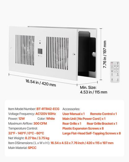 4 Inch Room to Room Fan 2-in-1 300 CFM Through Wall Fan Remote Control