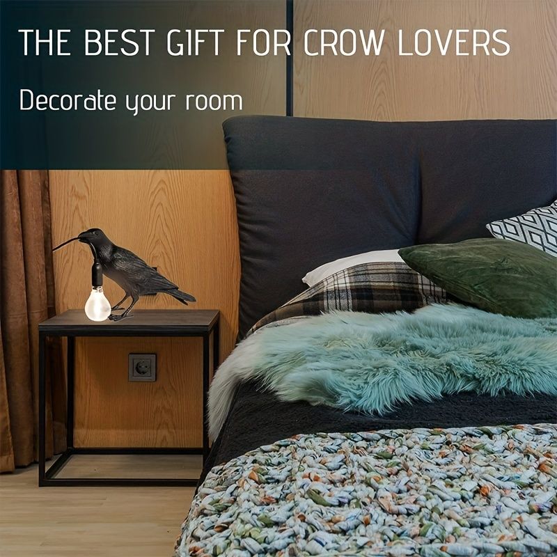 Raven Table Lamp Birds Desk Lamp Resin Crow Wall Sconce Creative Night Light Modern Art Fixture For Living Room Bedside Bedroom Office Study Dorm Decor With US Plug, Black /White(Bulb Included)