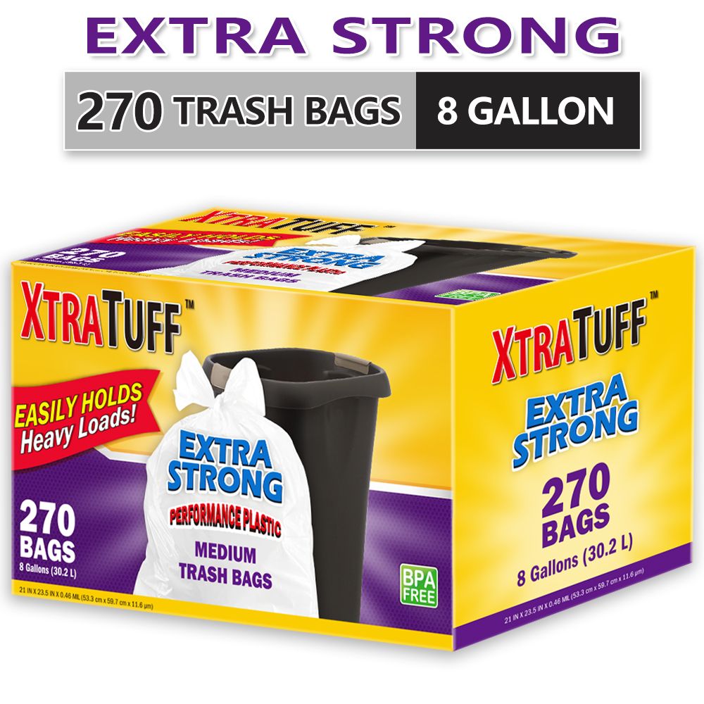 Boxed Disposable Garbage Bag 270 Pieces Puncture Tear Resistant Trash Bags, 8 Gallon Capacity, Kitchen Drawstring Garbage Bags Fresh Clean Scent With Lemon Mint Scent