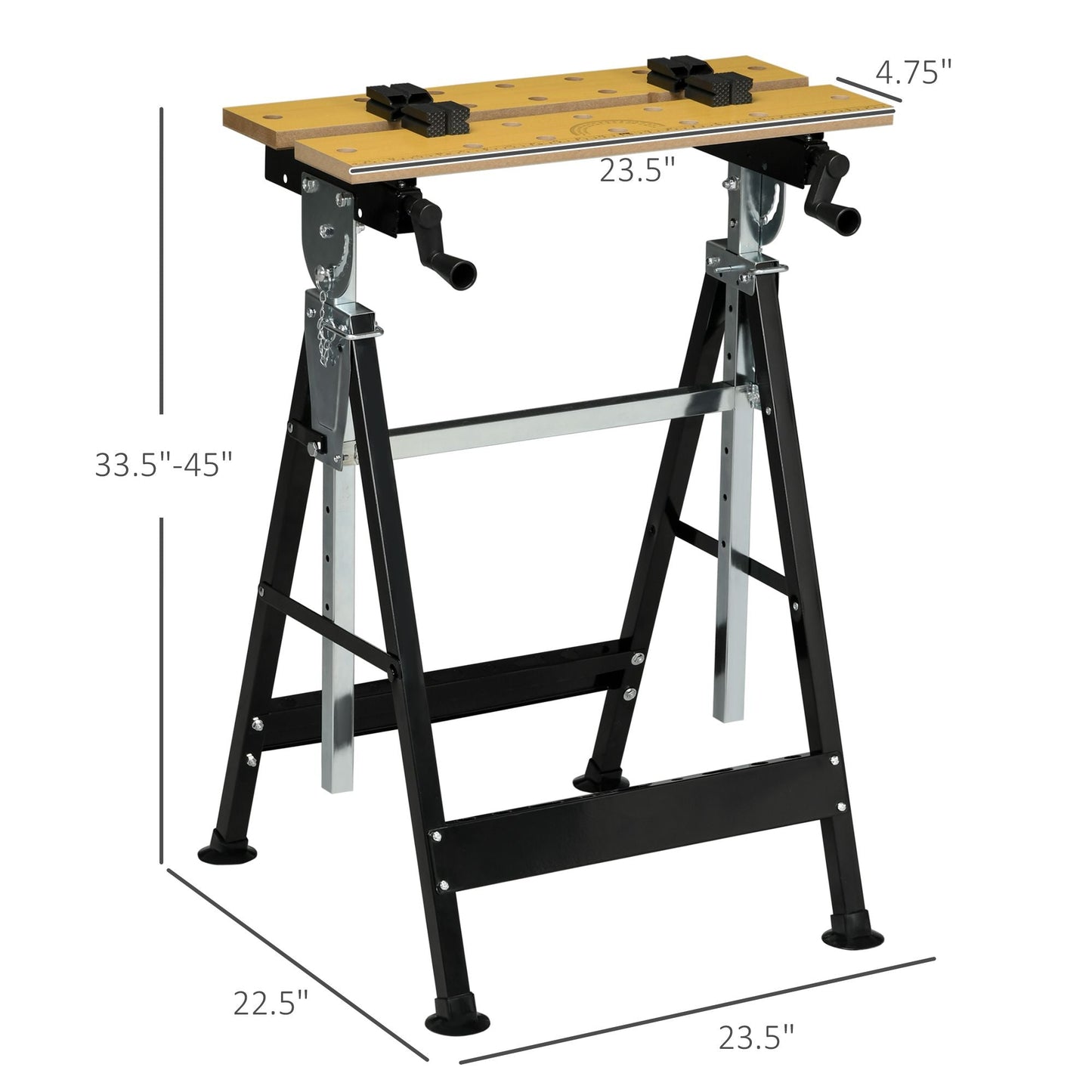 HOMCOM Work Bench Tool Stand with Adjustable Height and Angle, Carpenter Saw Table with 4 Clamps, Steel Frame, 220lbs Capacity