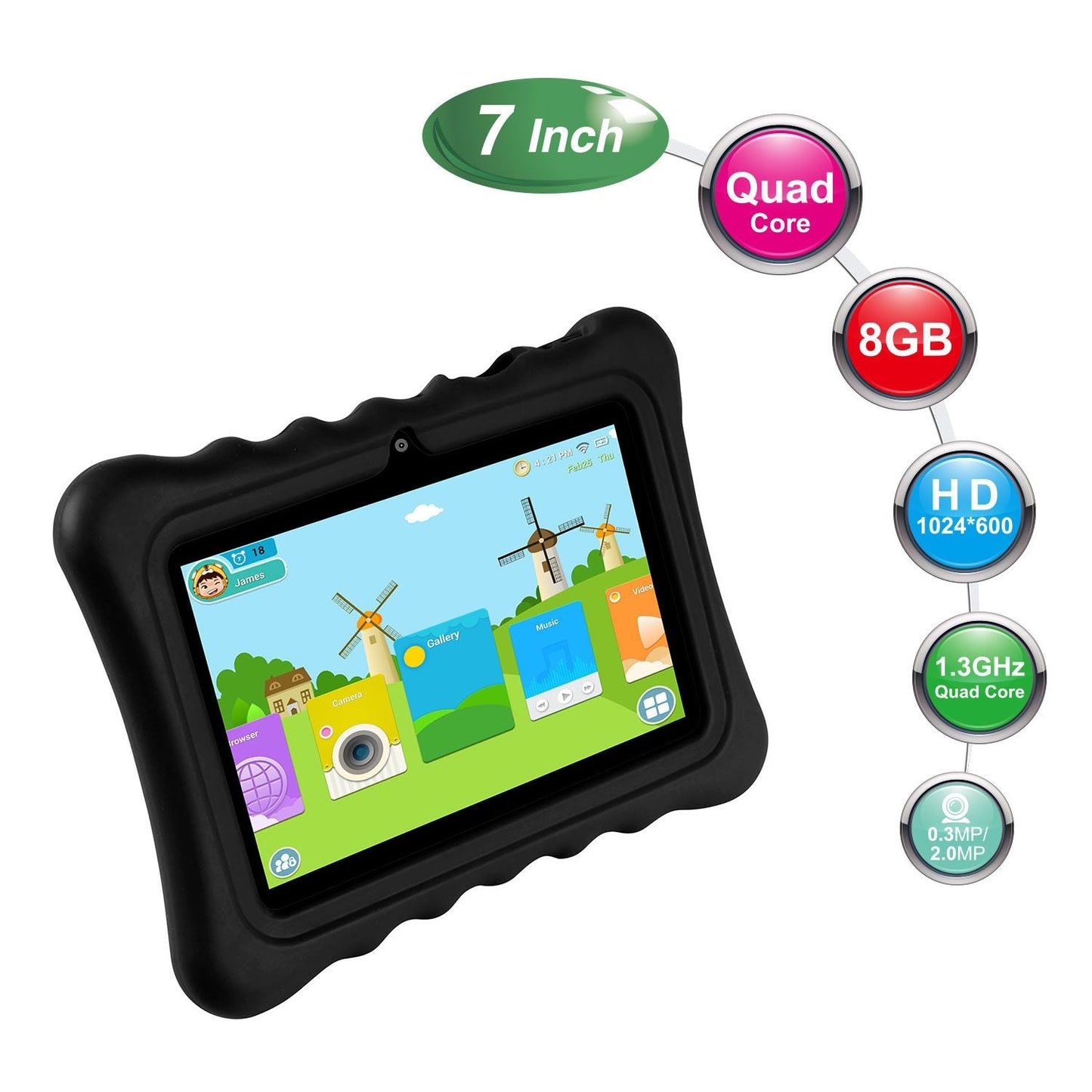 Shock-resistant Silicone Snap-on Case with Stand for 7' Tablets