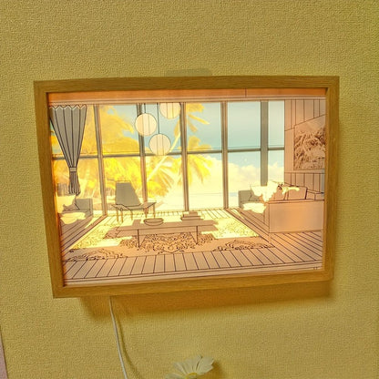 1pc Dimming 3-color Beach Sun Painting Lamp,Sketch Light. Healing Light, Bedside Bedroom Sleeping Lamp, Romantic Birthday Gift,Bedside Table Lamp